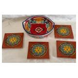 B - HAND PAINTED BOWL & TILES (C5)
