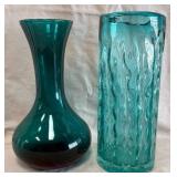 B - TWO TURQUOISE ART GLASS VASES (B154)