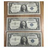 3 UNCIRCULATED 1957 1 DOLLAR CURRENCY