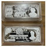2 STERLING SILVER BARS 45 GRS EACH