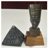NEFERTITTI BUST AND PYRAMID STATUES