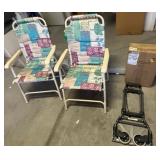 M - TWO FOLDING CHAIRS, BATH CHAIR, FOLDING DOLLY