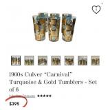 M - MID-CENTURY CULVER CARNIVAL BARWARE SET (K23)