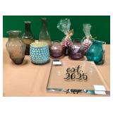 43 - MIXED LOT OF VASES, CANDLES, CANDLE HOLDERS