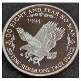 1994 DEL FRISCO'S 1OUNCE .999 FINE SILVER (884 F)