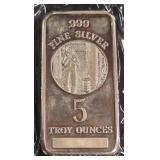 .999 FINE SILVER - 5 TROY OUNCES BAR (910 G)
