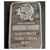 5 TROY OUNCES .999 FINE SILVER BAR (729)