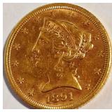 1891 U.S. $5 GOLD COIN (824)