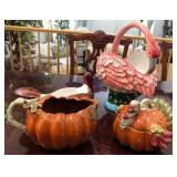 FLAMINGO BASKET, PUMPKIN PITCHER, TURKEY COOKIE JA