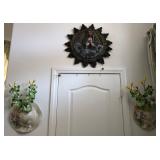 Q - TWO CERAMIC WALL VASES & MADONNA WALL PLAQUE