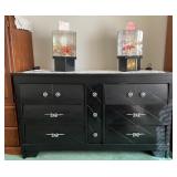 Q - SIX-DRAWER DRESSER, LAMPS, DRESSER SCARF (D12)