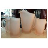 Q - INDIANA GLASS TIARA FROSTED PITCHER & MUGS