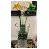 Q - ART GLASS FLOWERS & VASE (C37)