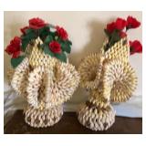 Q - TWO PIECES SHELLS/FAUX FLOWERS TABLE-TOP DECOR