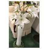 Q - ART GLASS VASE WITH FAUX LILIES 36'T (L44)