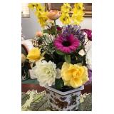 Q - FAUX FLOWERS IN PORCELAIN PLANTER (L13)