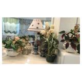 Q - TABLE LAMP FIGURINES, FAUX PLANTS IN PLANTERS