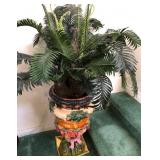 Q - MAJOLICA JARDINIERE WITH FAUX PLANT 38'T (L11)