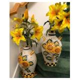 Q - TWO DECORATIVE CERAMIC VASES WITH FAUX FLOWERS