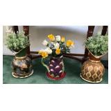 Q - THREE DECORATIVE VASES WITH FAUX FLOWERS (L33)