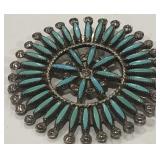 STERLING SILVER TURQUOISE BROOCH 10.1 GRS