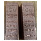 2 ONE POUND .999  COPPER