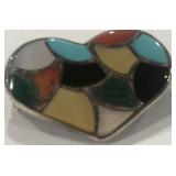 STERLING SILVER INLAY MALACHITE TURQUOISE CORAL