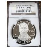 2009 P LOUIS BRAILLE 1 DOLLAR PF 69