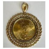 Z1 - 1925 US $20 COIN W/14K GOLD BEZEL 50.5G (752)