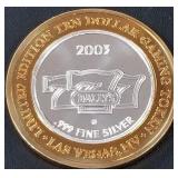 BALLY'S 777 .999 FINE SILVER $10 TOKEN (551 D18)