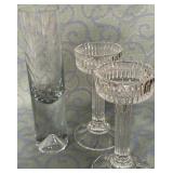 488 - CRYSTAL CANDLESTICKS & VASE (D154)