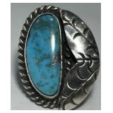 STERLING SILVER TURQUOISE RING 8.5 GRS