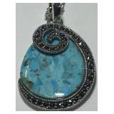 VINTAGE STERLING SILVER BBJ TURQUOISE MARCASITE