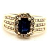 14KT YELLOW GOLD 1.10CT SAPPHIRE & 1.10CT DIAMOND