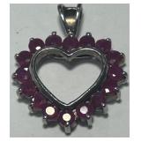 STERLING SILVER RUBY HEART PENDANT 3 GRS