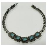 STERLING SILVER LARIMAR /MARCASITE BRACELET 12.8