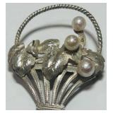 STERLING SILVER PEARL BROOCH 7.1 GRS