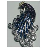 STERLING SILVER MULTI-GEM PEACOCK PENDANT 7.1 GRS