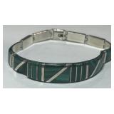 STERLING SILVER TAXCO MALACHITE BRACELET 18.7 GRS