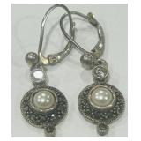 STERLING SILVER PEARL/MARCASITE EARRINGS 3.8 GR
