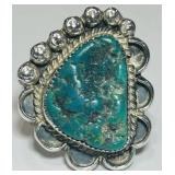 STERLING SILVER TURQUOISE RING 9 GRS