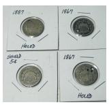 4 SHIELD NICKELS