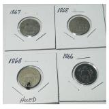 4 SHIELD NICKELS