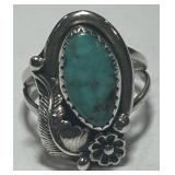STERLING SILVER TURQUOISE RING 3.8 GRS