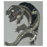 STERLING SILVER LIZARD BROOCH ONYX/OPAL4.9 GRS
