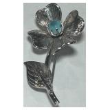 STERLING SILVER FLOWER BROOCH 4.9 GRS