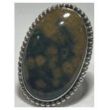 STERLING SILVER JASPER RING 13.9 GRS