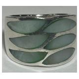 STERLING SILVER MOTHER OF PEARL RING 13.5 GRS