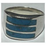 STERLING SILVER TURQUOISE RING 14.5 GRS