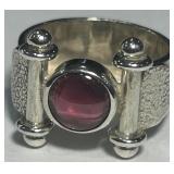 STERLING SILVER RED GARNET CABOCHON RING 9.3 GR